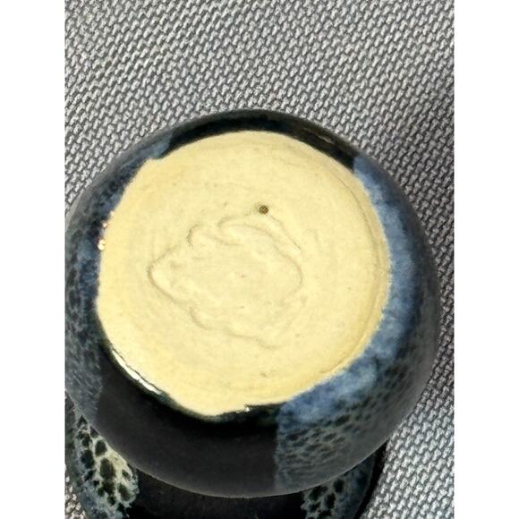 Vintage 2" Mini Handmade Vase Blue Silver Drip Glaze Handmade Collectible - Picture 8 of 8